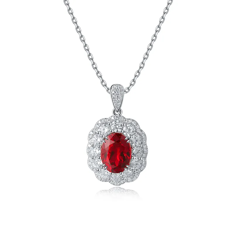 S925 Silver 5.2g Lab-Created Ruby Necklace, 10x7mm