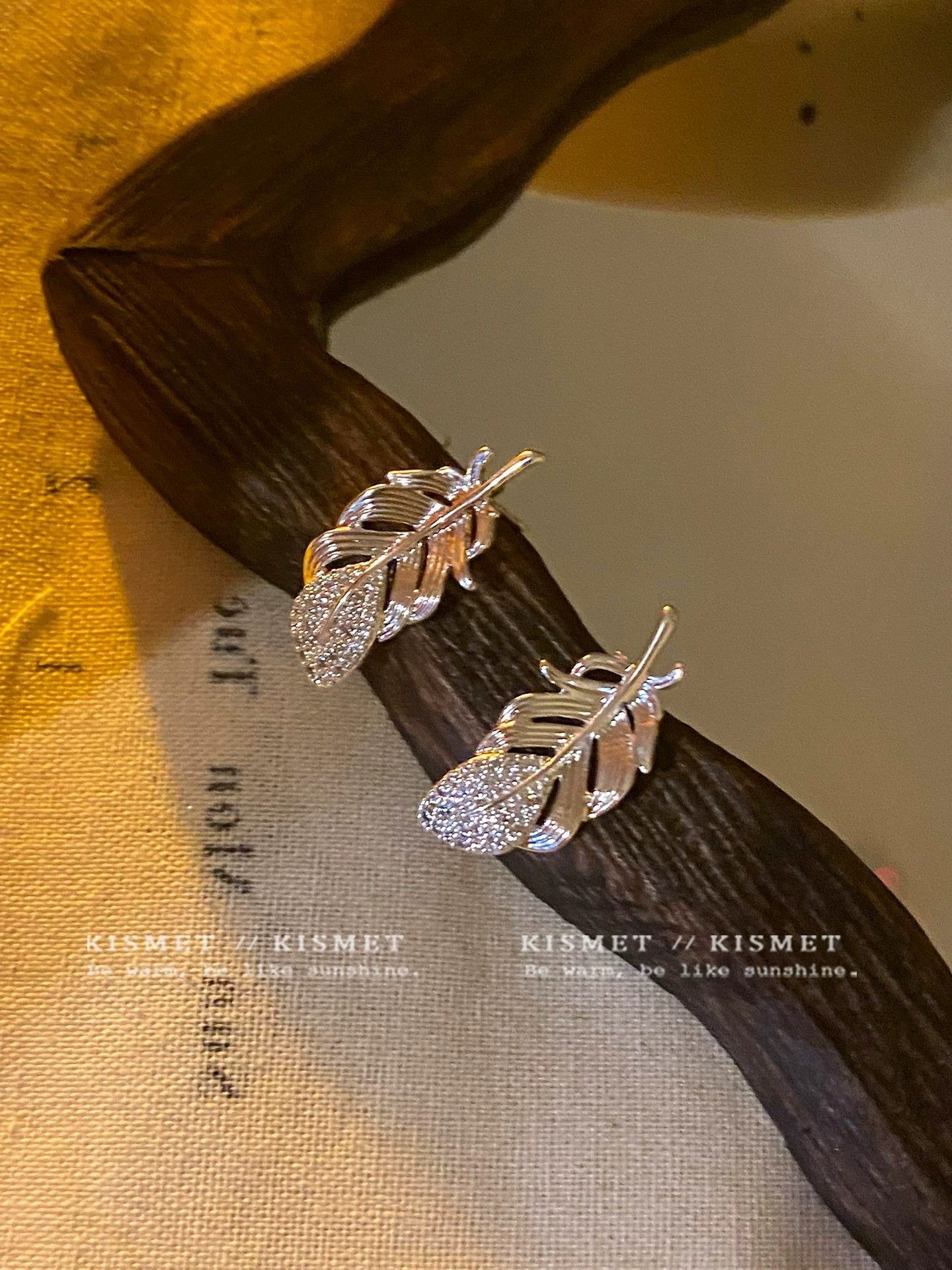 Shiny Silver Feather Earrings, Delicate Mini Studs, Fairy Style Niche Jewelry
