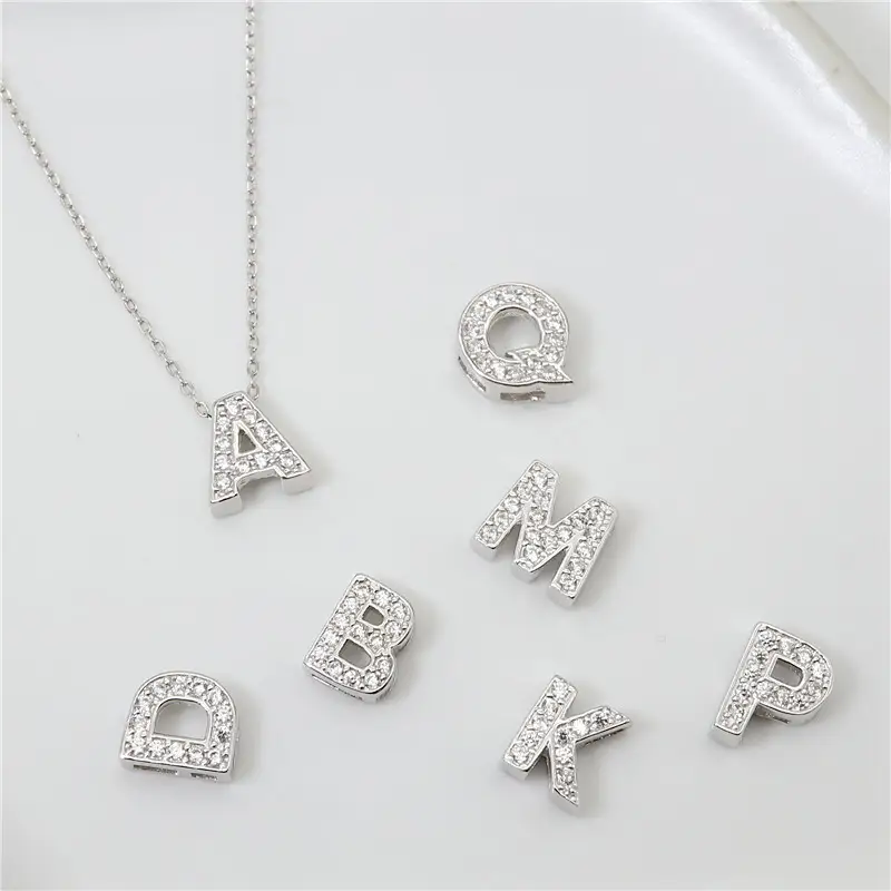 Sterling Silver 26 English Letter Zircon Pendant Necklace