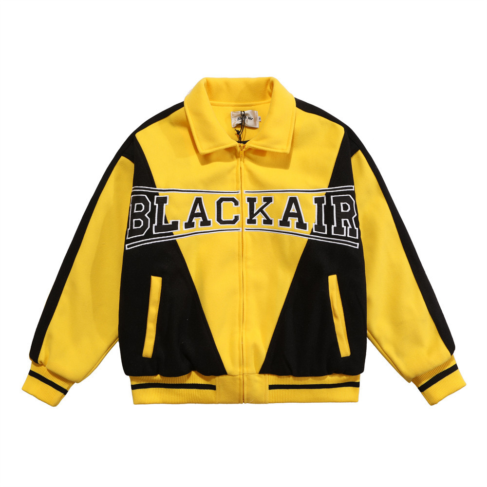 Letter Print Contrast Color Padded Jacket Mens American Loose Lapel Padded