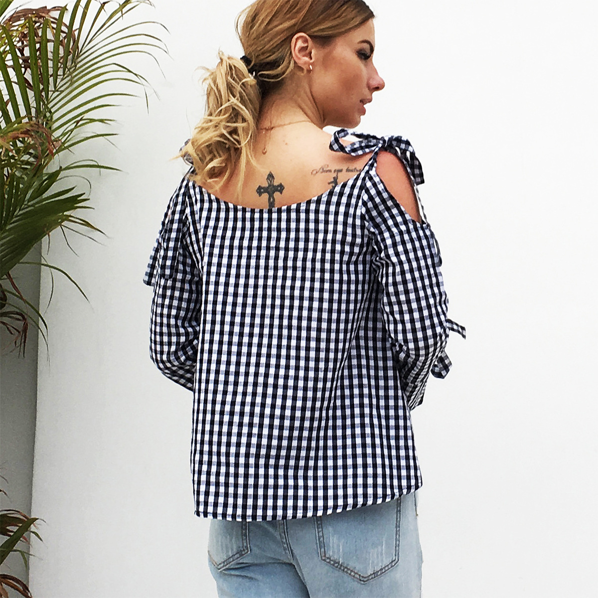 Title 6, Lace-Up Strapless Long-Sleeved Bow Shirt