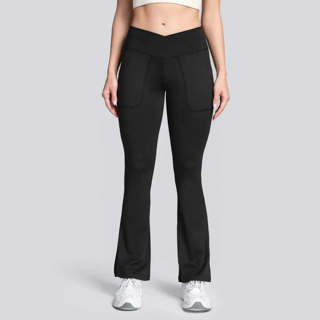 High-stretch Cross-waist Flared Trousers For Moisture Wicking - Black