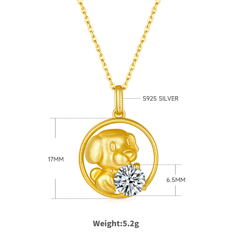 Collier Zodiac Chinois Argent 925 Plaqué Or, Moissanite 1ct GRA en Coffret