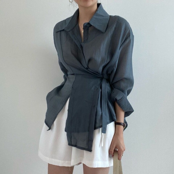 Title 6, Irregular Buttoned Lapel Shirt Women Temperament