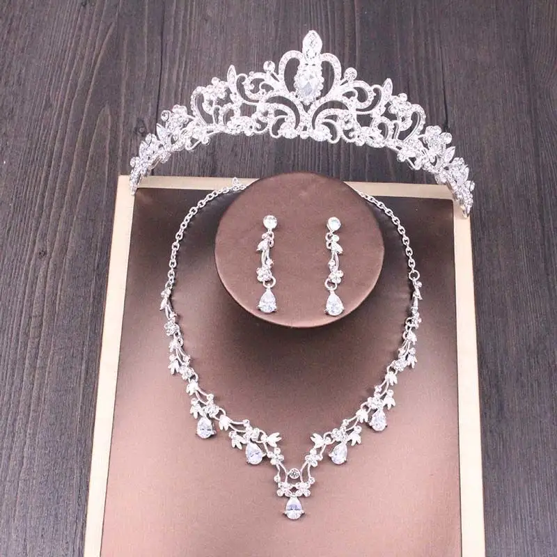 Bridal Rhinestone Crown Necklace Set Wedding