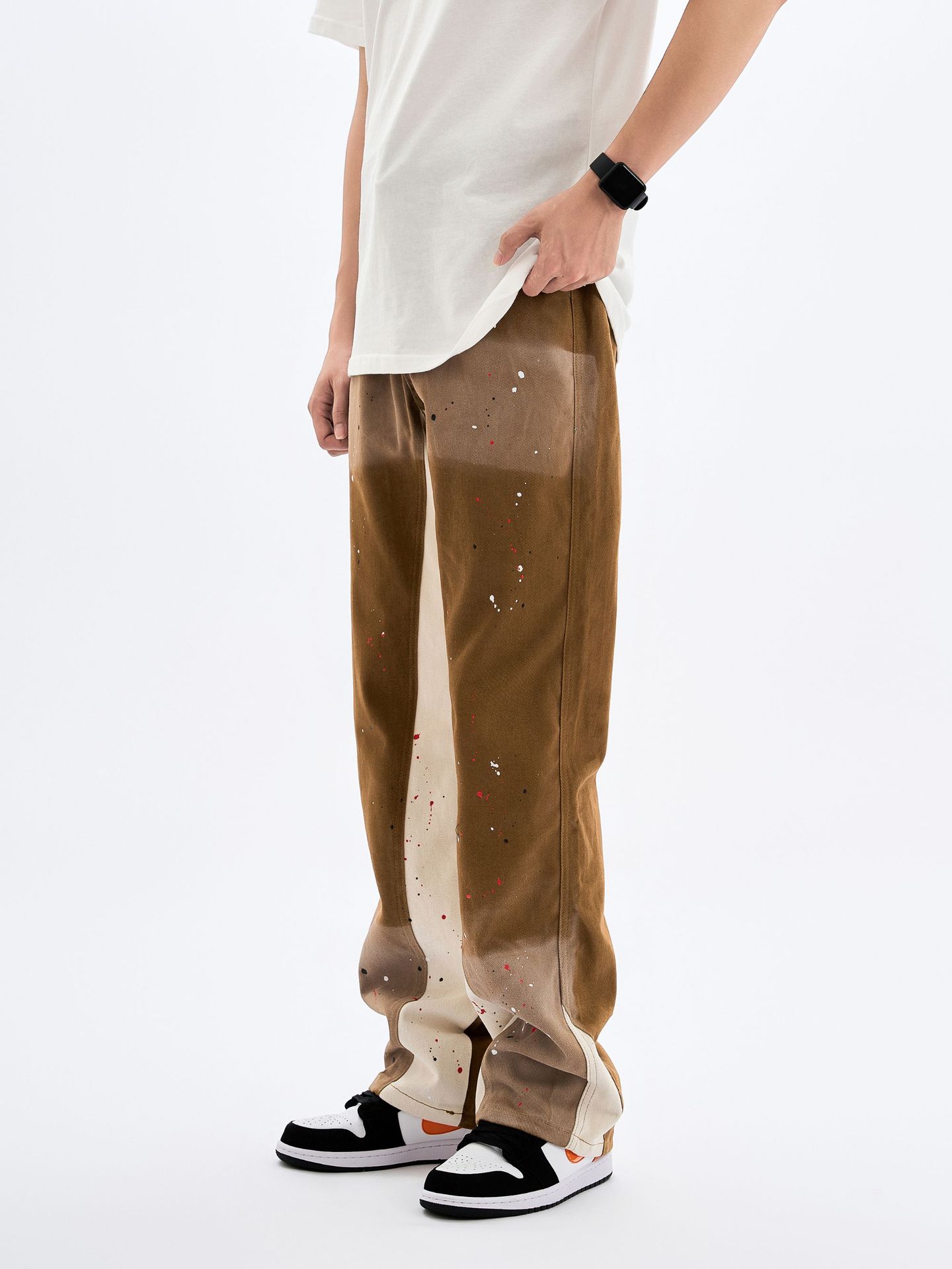 Wash Water Splicing Straight Cowboy Pants