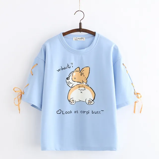 Fashion Cartoon Animal Print Short Sleeve Blue - Shop at LoveMi