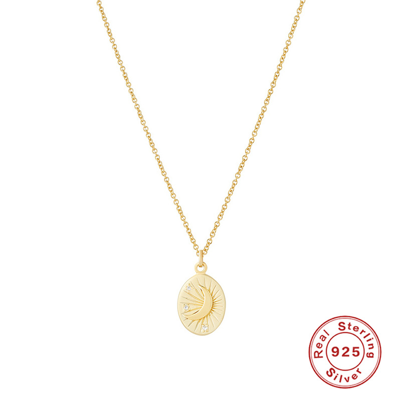 Women's Sterling Silver Astrolabe Moon Necklace (Gold)