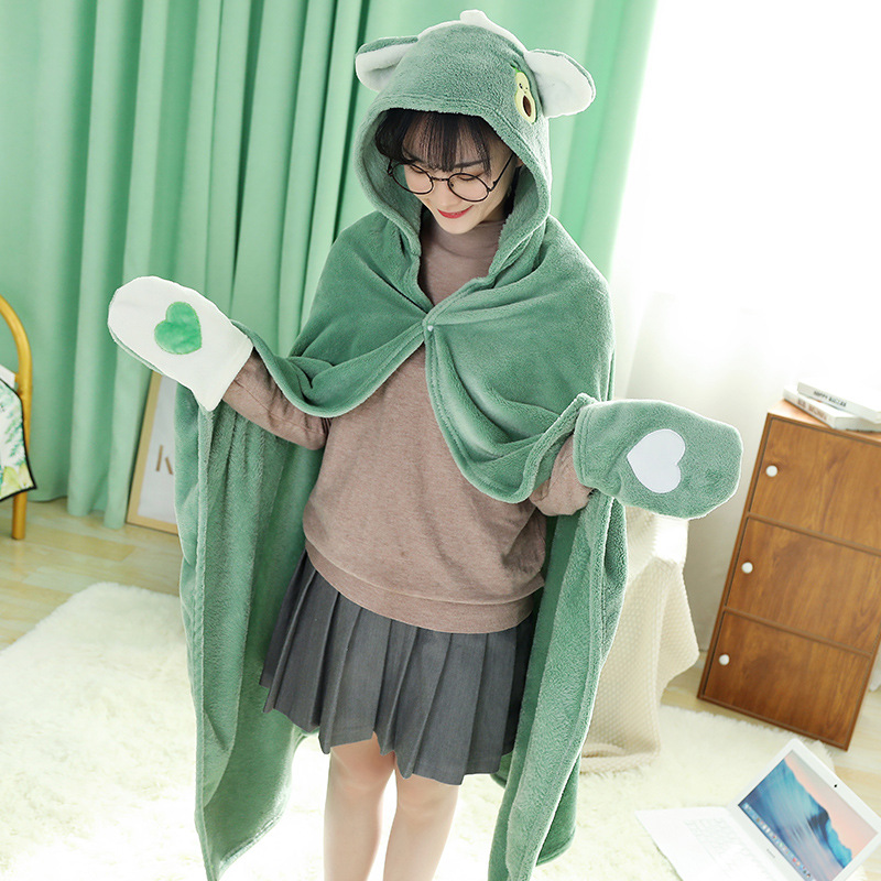 Title 3, Pure Color Hooded Coral Fleece Cartoon Cloak