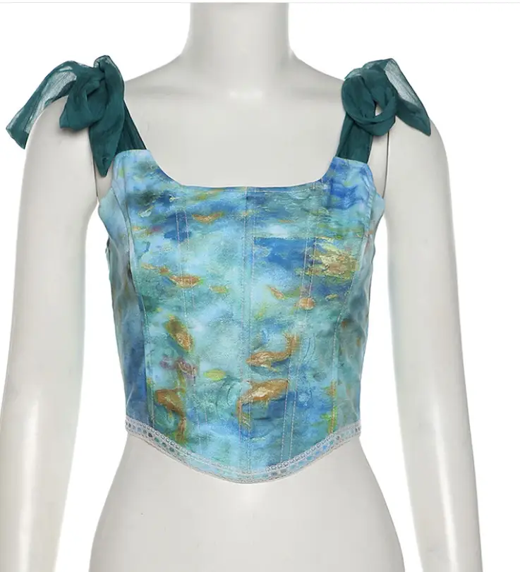Camisole Slim-fit Wavy Navel Navel Short Oil Painting Printed Tank Top