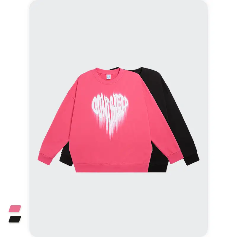 Unreal Heart Foam Print Crew Neck Terry Bottom Couple Sweatshirt