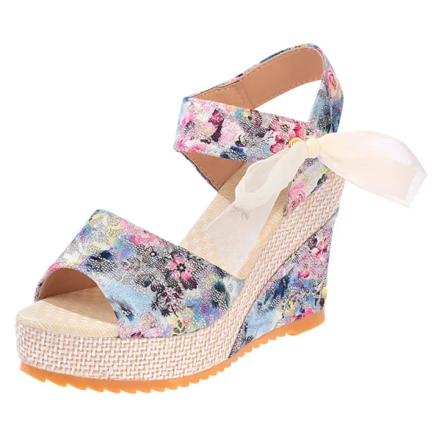 Sandals Women Wedge Heel Lace Lace High Heel Women Shoes Blue - Shop at LoveMi