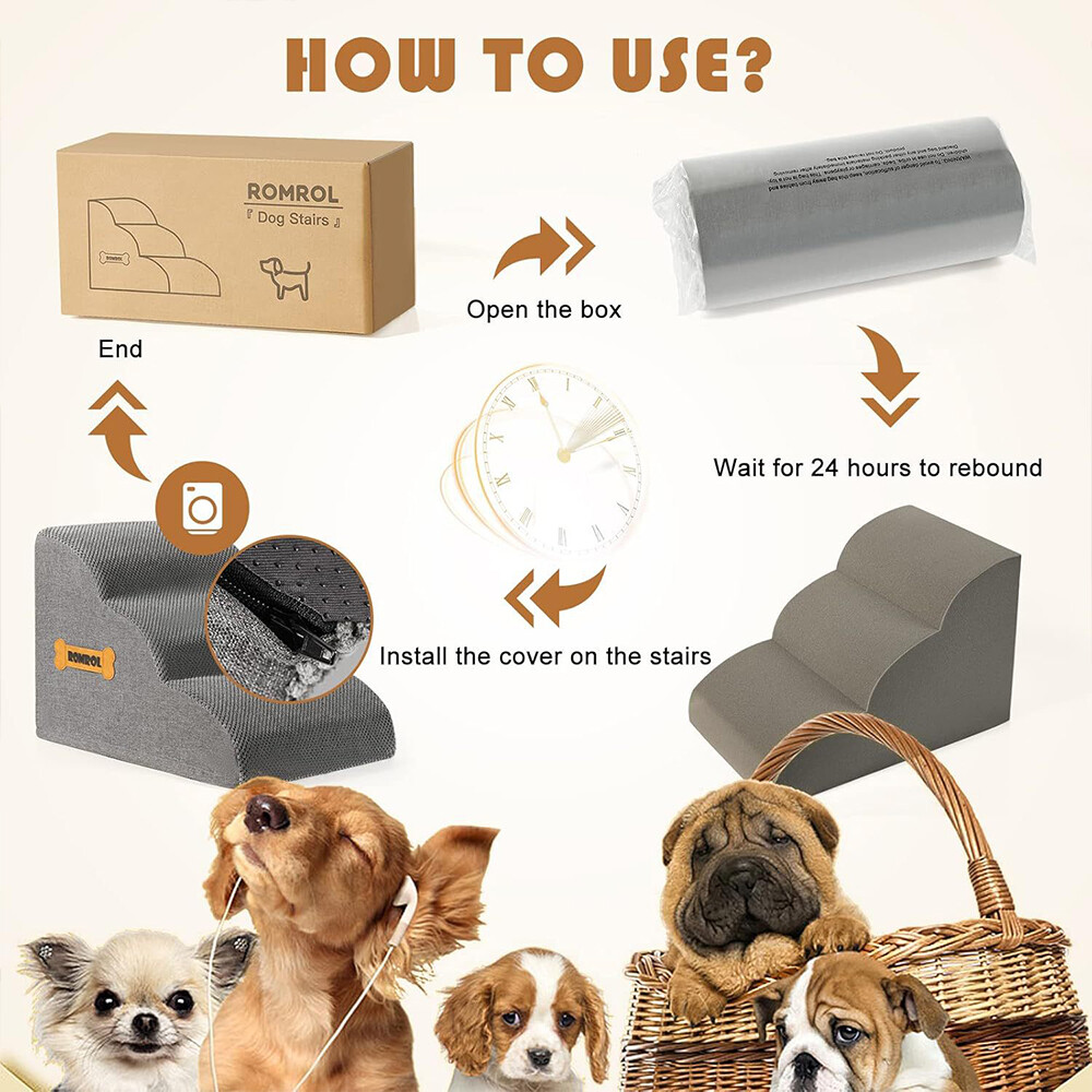 3Step Dog Stairs Pet For Bed Sofa Cats Ladder Ramp With Removable Cover Portable — image 3