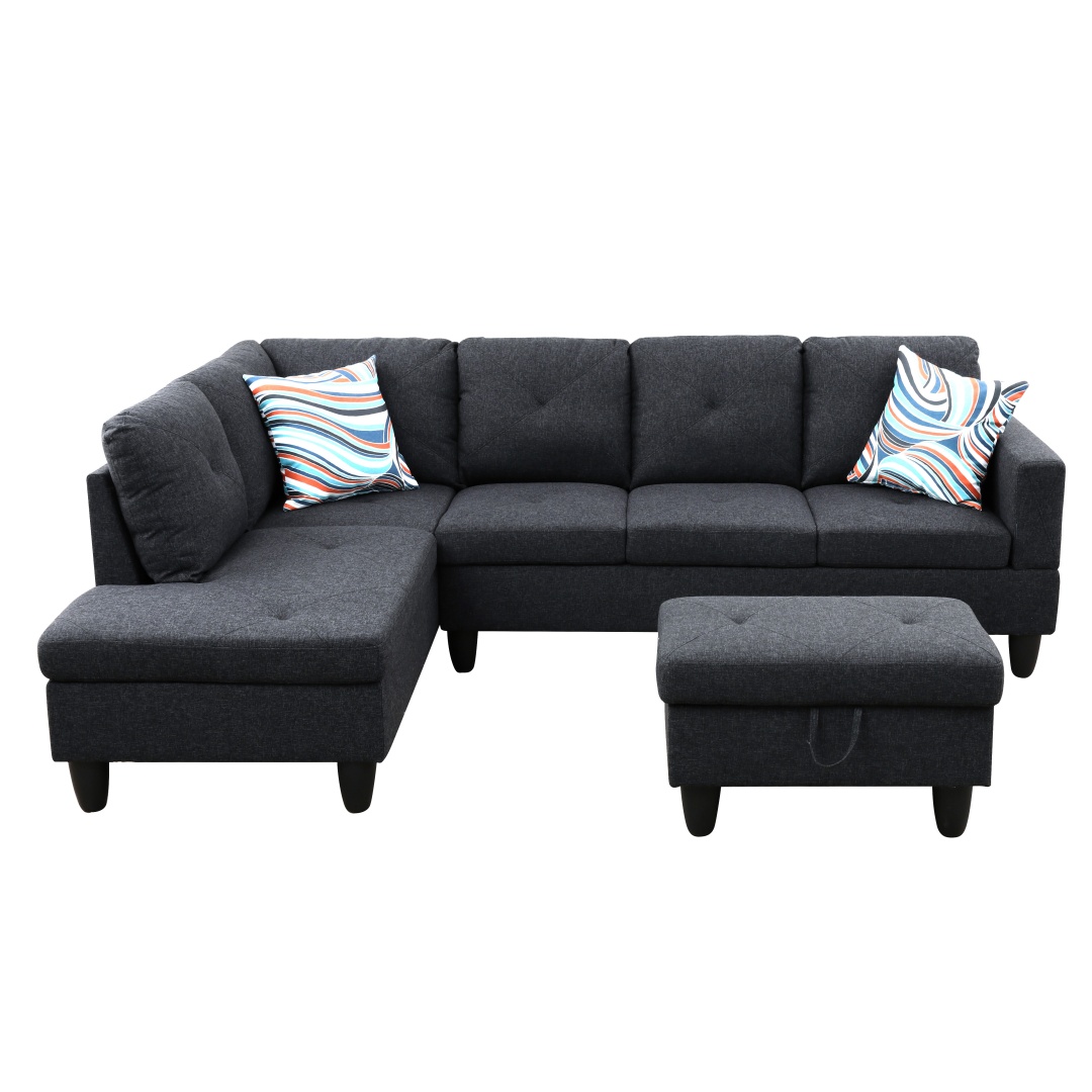 Pickup Only--Black Grey Linen Living Room Sofa Set