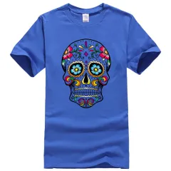 Short Sleeve Skull Print Cartoon Casual T-shirt - S Blue - View 1