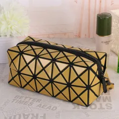 Geometric Storage Cosmetic Bag Folding Rhombus Makeup Bag Creative Portable Handbag - Yellow - View 1