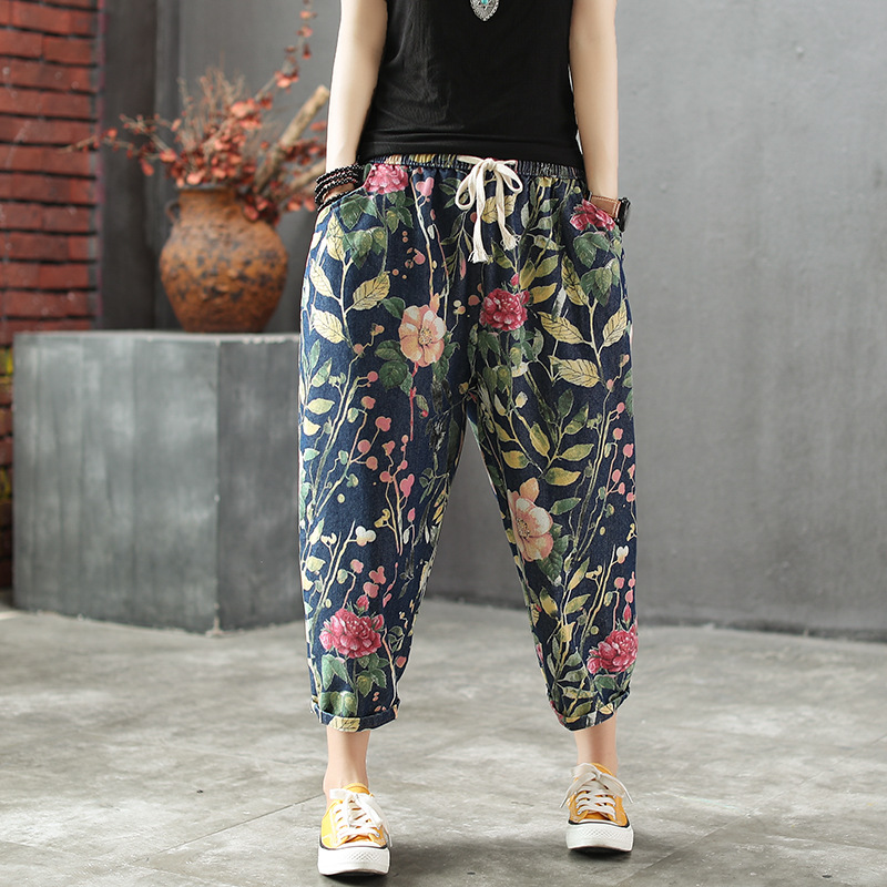 Ancient Coffee Clothing Spring New Style Literary Print Jeans