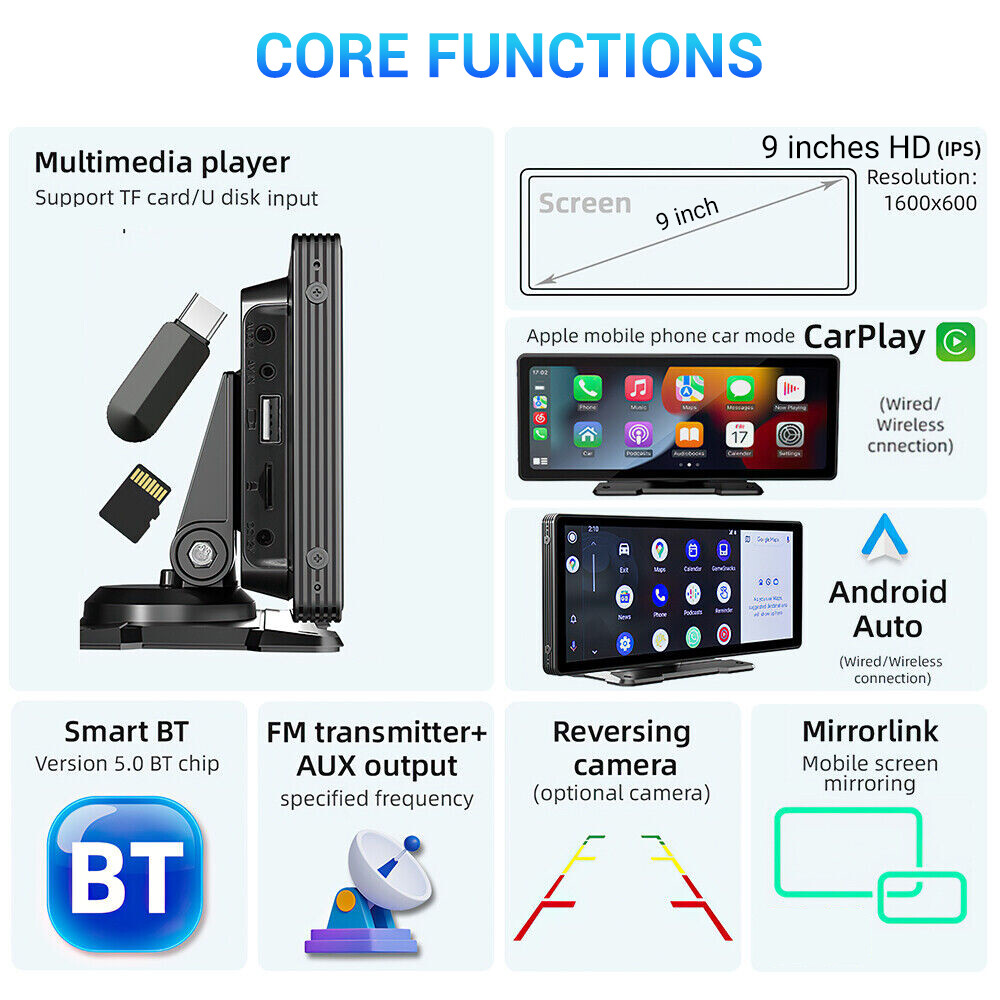 9in  Car Radio Stereo Bluetooth FM MP3 USB SD AUX Touch Screen For  Android 9