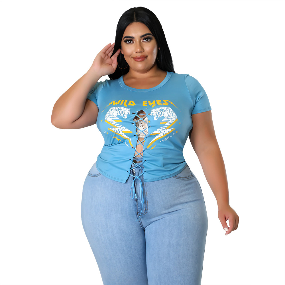 Women's Casual Print Cutout T-Shirt Top