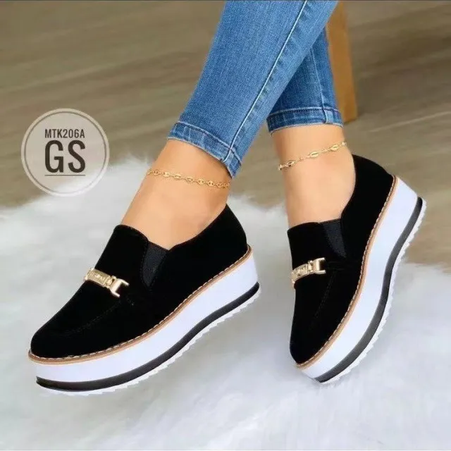 Slip On Flat Sneakers For Women Platform Shoes Black - Shop at LoveMi