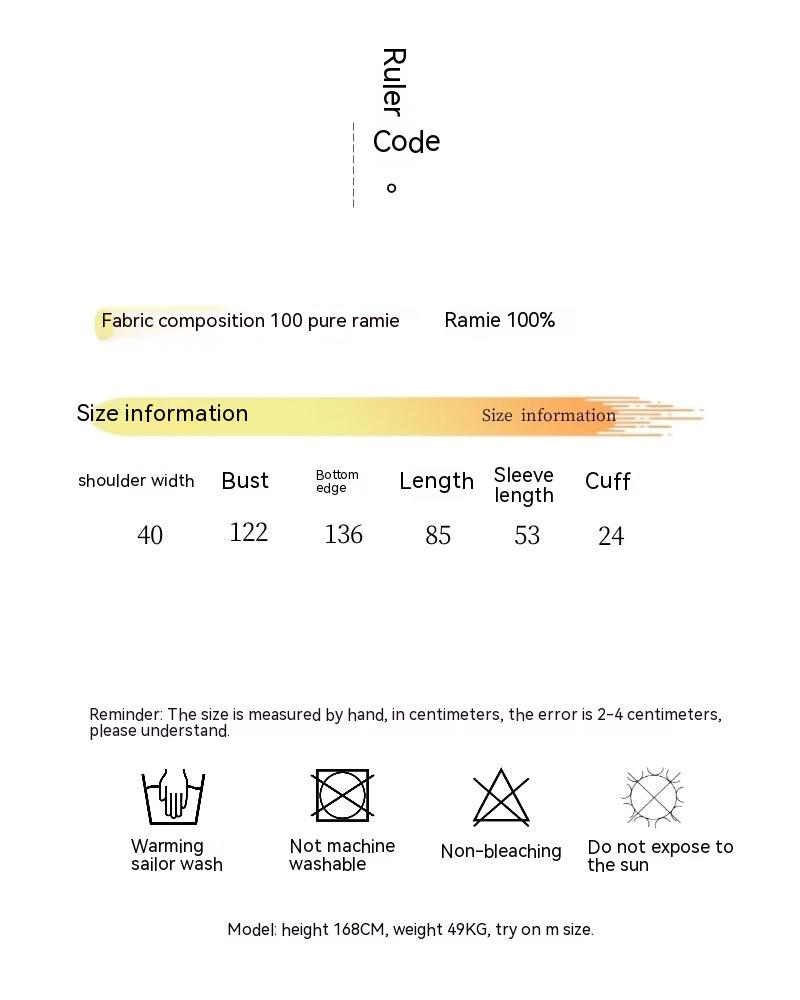 Ramie 100 PCs Stone Washed Sunscreen Cotton Linen Homemade Leisure Travel Zen Cardigan Shirt