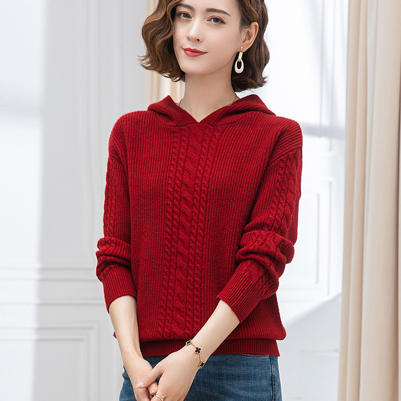 Hooded Sweater Women's Casual Long-sleeved Knitted Top