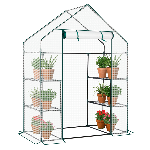 Mini Walk-in Greenhouse With PE Cover, 4-Shelf Indoor Outdoor Plant Gardening Green House For Garden Backyard, 56in  X 29in X 77in, White — foto 2