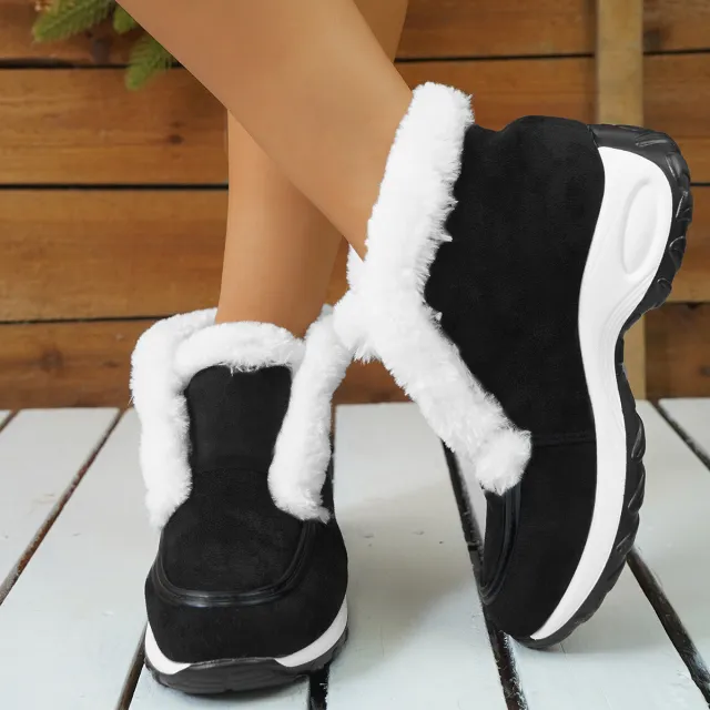 Winter Shoes For Women Air cushion Sole Snow Boots Fashion Solid Leopard Print Platform Ankle Boots Casual Keep Warm Shoes Female Black - Shop at LoveMi