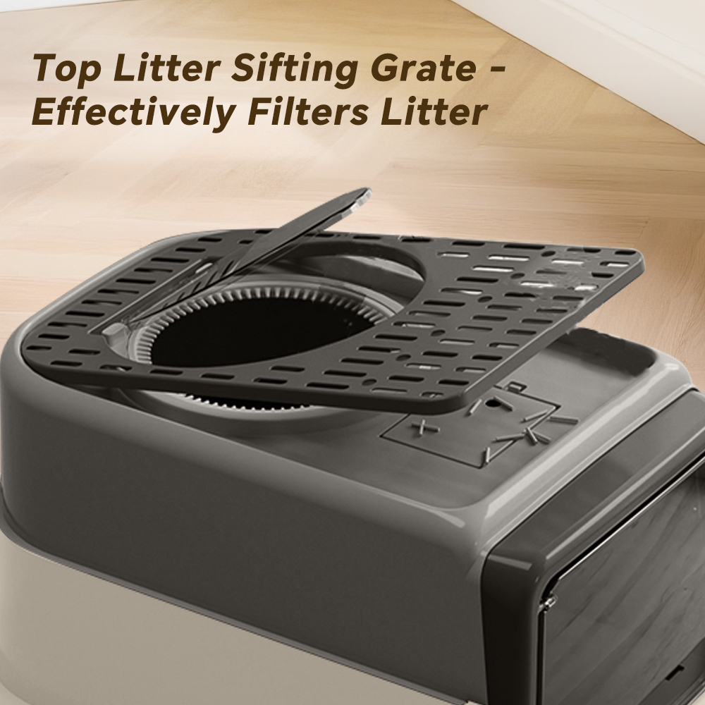 Front Flip Door Dual Opening, Anti-Splashing Anti-Tracking Odor Locking Cat Toilet With Free Scoop & Deodorant Pack