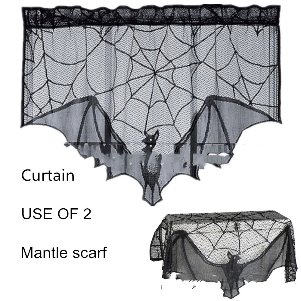Halloween Decoration Lace Spider Web Sk (Black-93x57cm)
