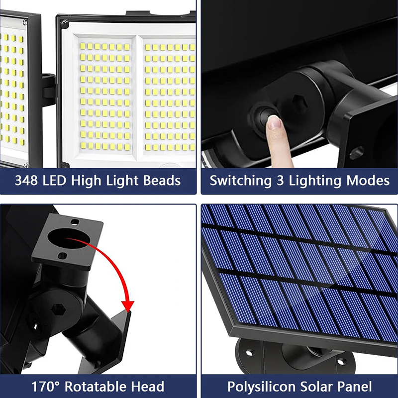 1,2 Pack Solar Lights Outdoor 348 LED Motion Sensor Lights With Remote Control  3 Head Waterproof — foto 3
