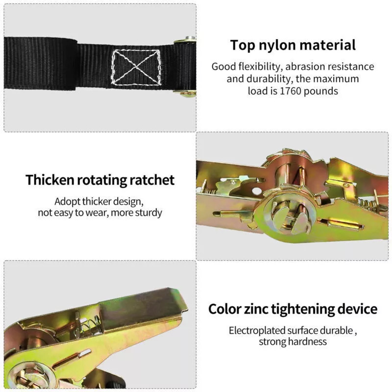 Ratchet Straps Tie Down 4 X 25mm Endless 6 Metre Black 3000kg Lashing Straps UK — foto 10