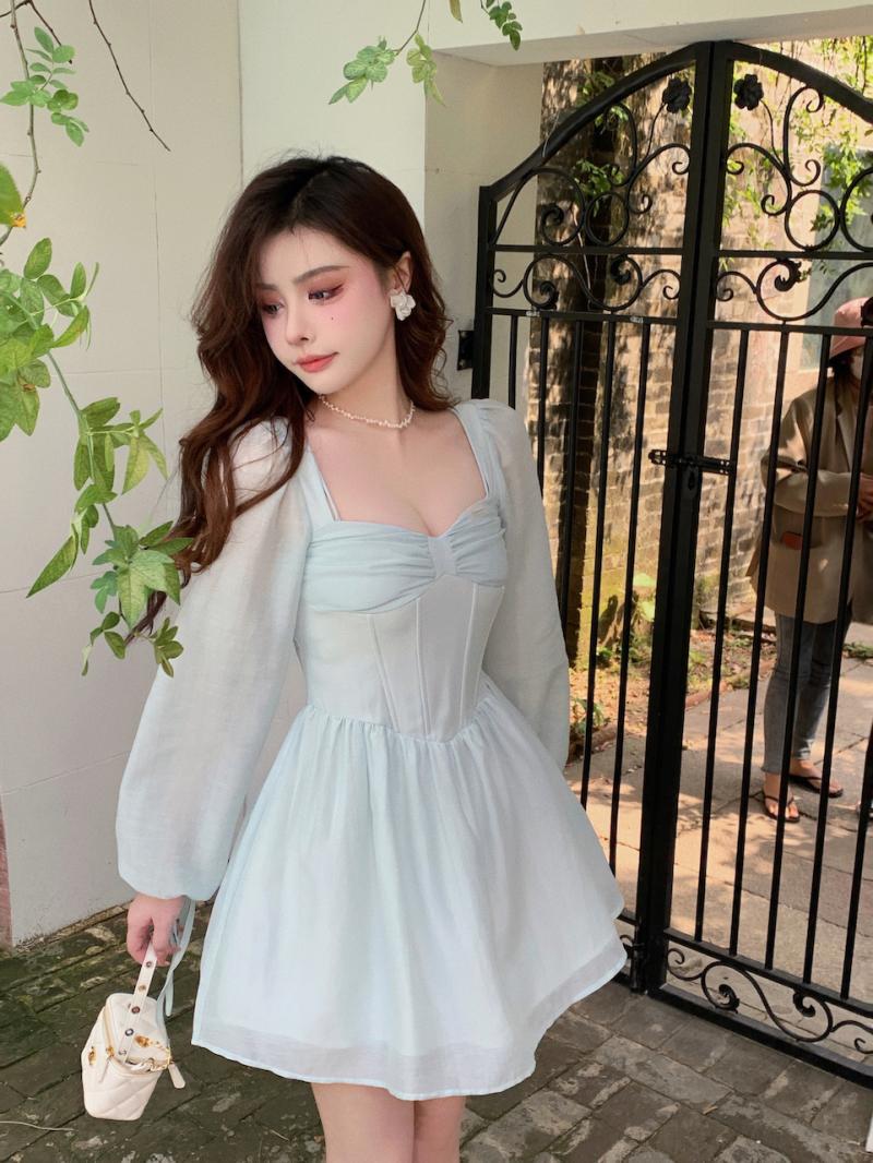 French Retro Long Sleeved Dress For Women