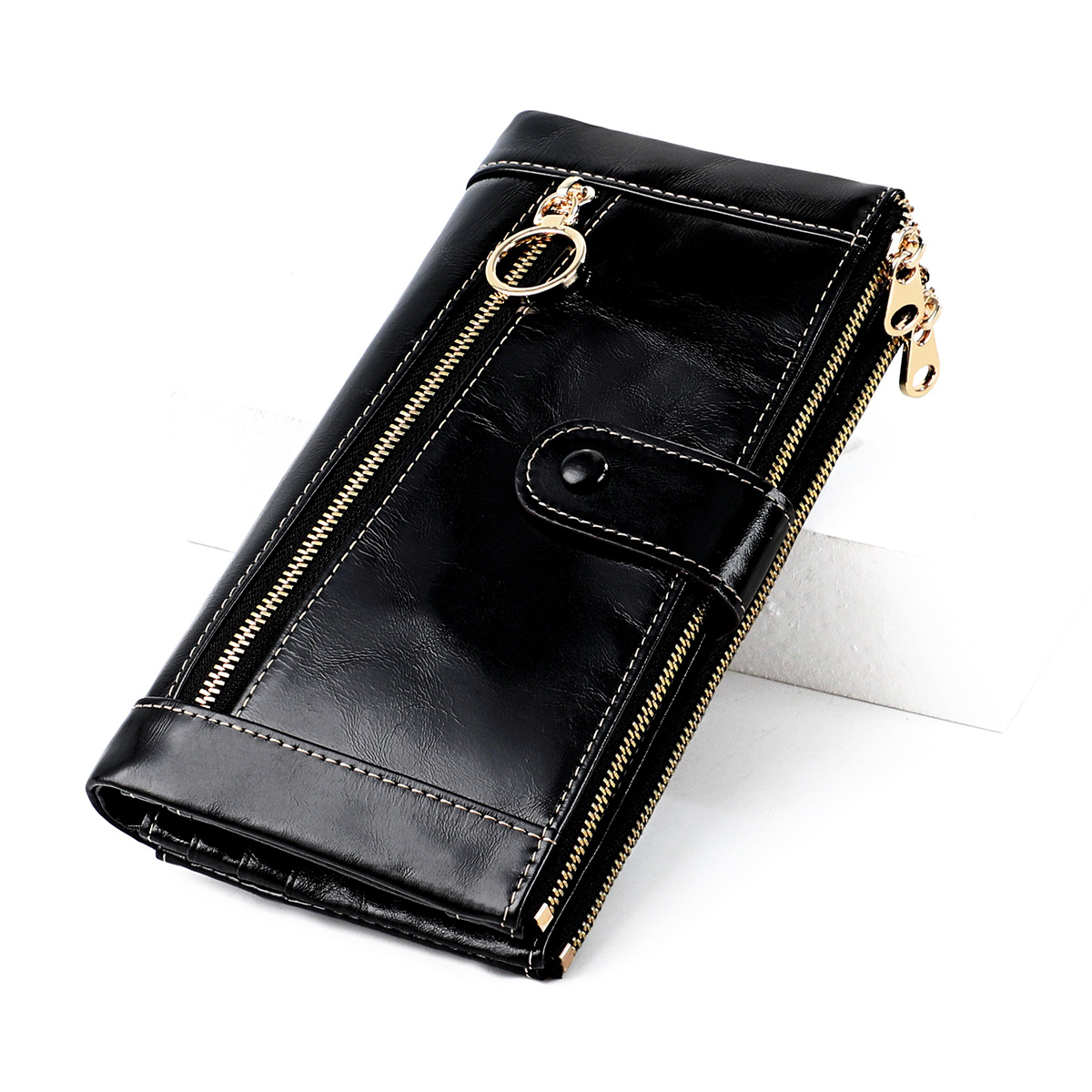 Fashion Personality Vintage Oil Waxed Leather Ladies Wallet Black - Shop at LoveMi