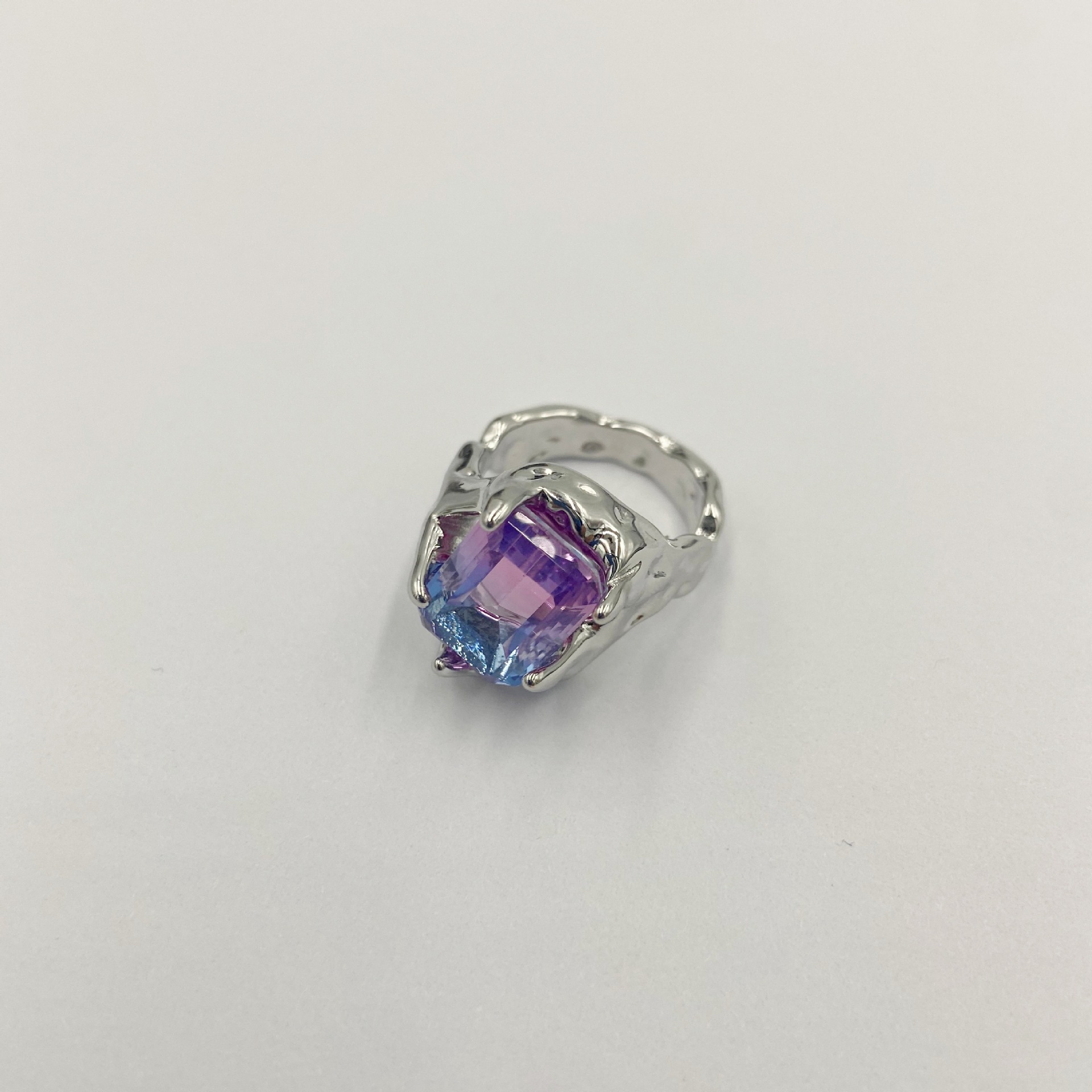 European And American Niche Design Copper-plated Color Zircon Lava Irregular Ring