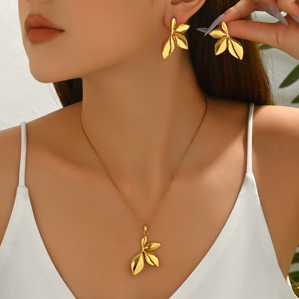 European American Cross-border Women Jewelry Set, Multi-element Long Pendant Necklace & Versatile Luxury Drop Earrings, Niche Daily Fashion Accessories For Ladies