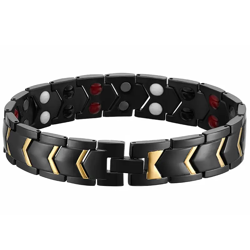 Stainless Steel Electroplated Black Gold Arrow Shape Double Row Magnet Domineering Boys Wide Bracelet