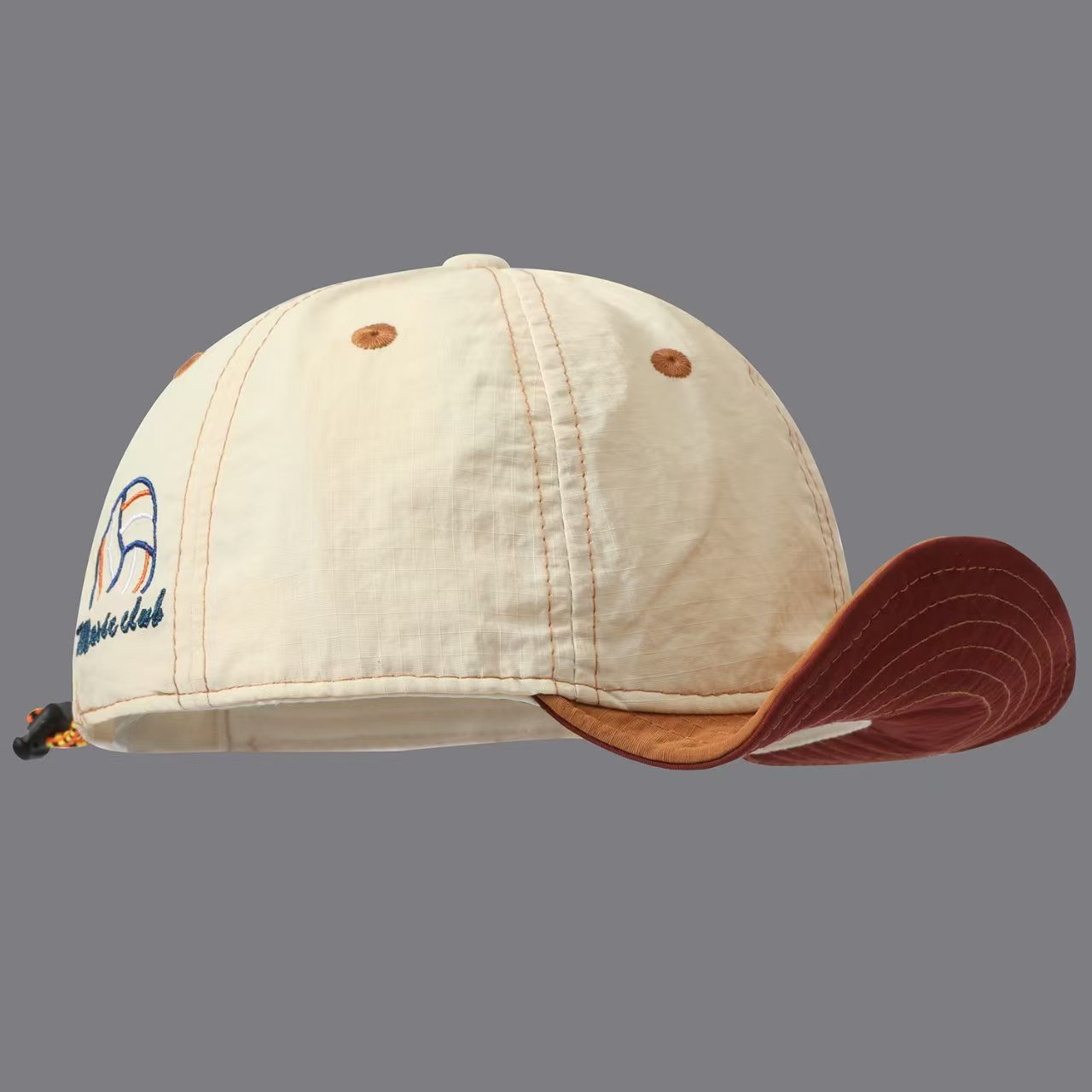 Overhanging Color-matching Quick-drying Five-piece Cap - Volleyball Letter Embroidery Mountain-style Outdoor Functional Drawstring Sunshade Workwear Cap