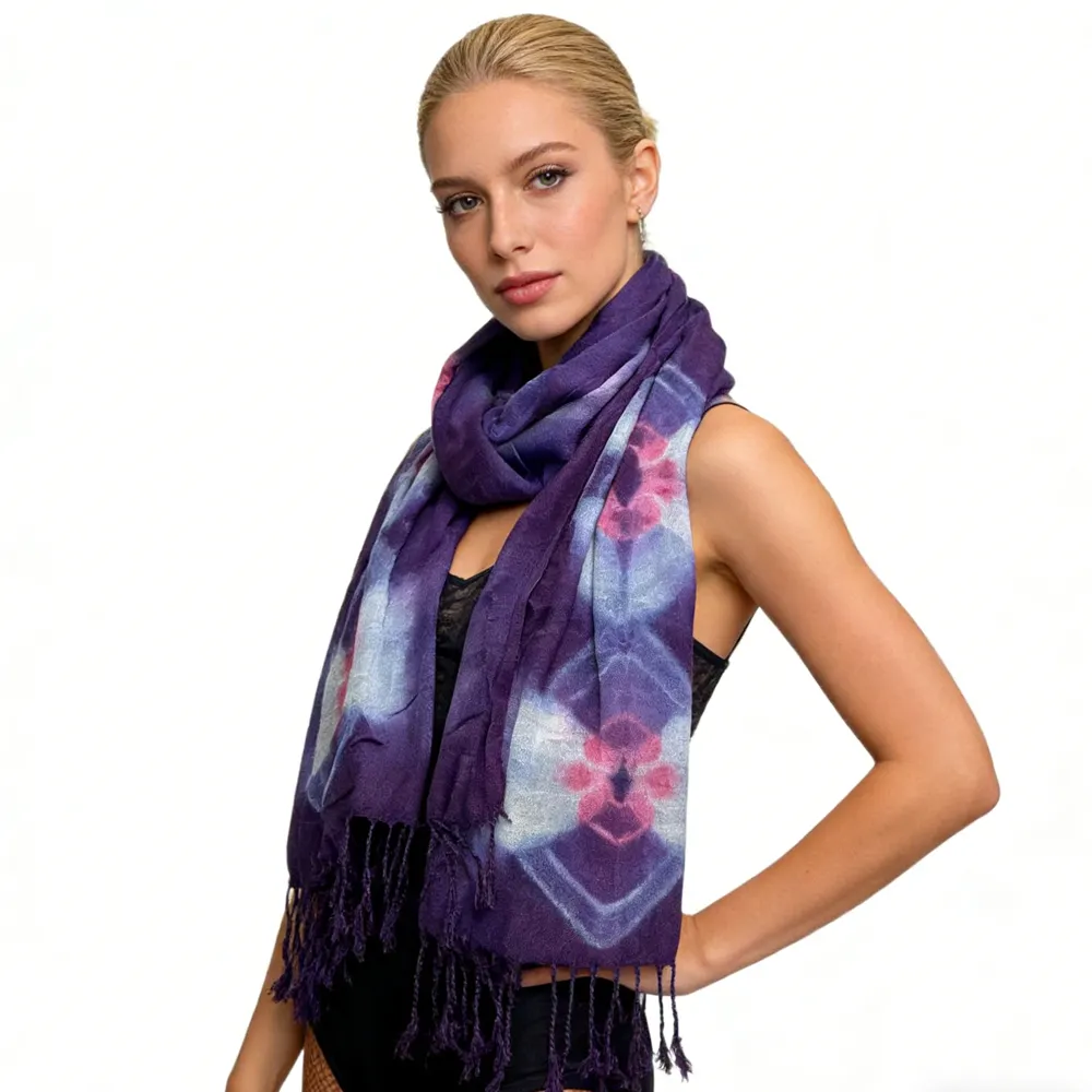 Purple Printed Viscose Scarf - Flowy Boho