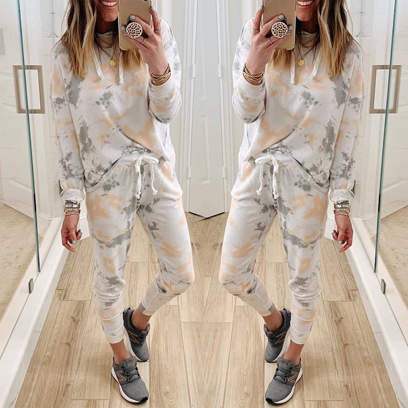 Tie-Dye Printed Long-Sleeved Round Neck Casual Suit