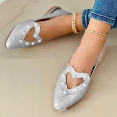 Casual Flat Shoes Female Pointed Toe Hollow Rhinestone Shoes - Silver - View 1