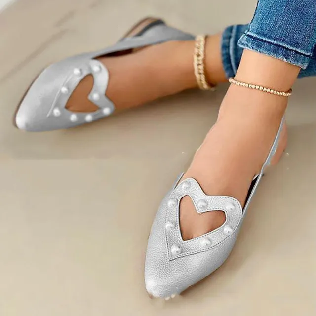 Casual Flat Shoes Female Pointed Toe Hollow Rhinestone Shoes Silver - Shop at LoveMi