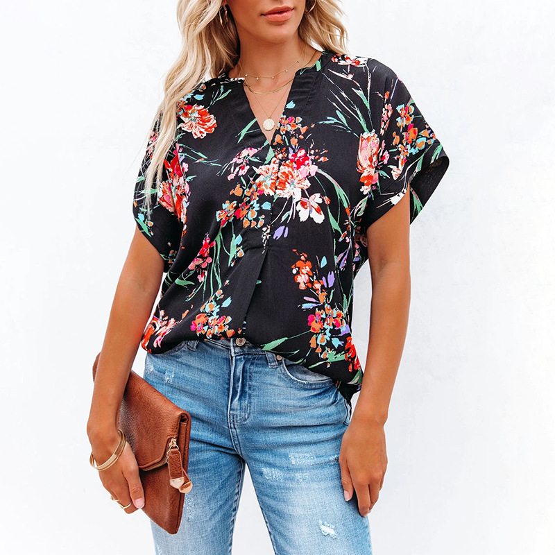Floral V-Neck Loose Casual Shirt