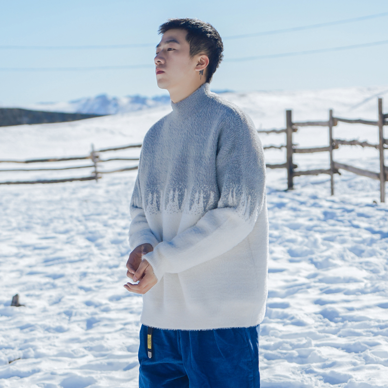 Half Turtleneck Sweater Men Winter New Hong Kong Style