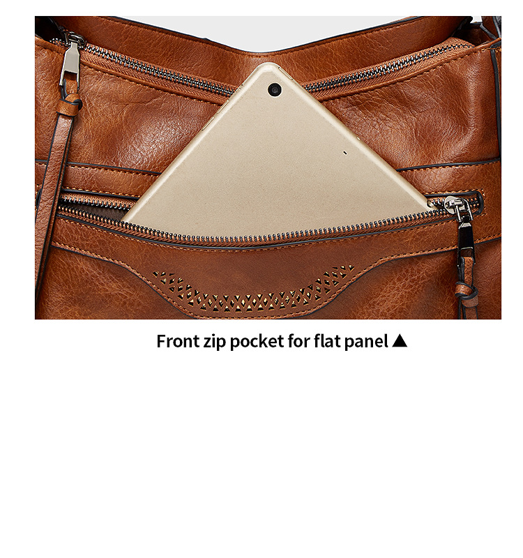 Soft Leather Women's Tote Vintage Multi-pocket Shoulder Bag