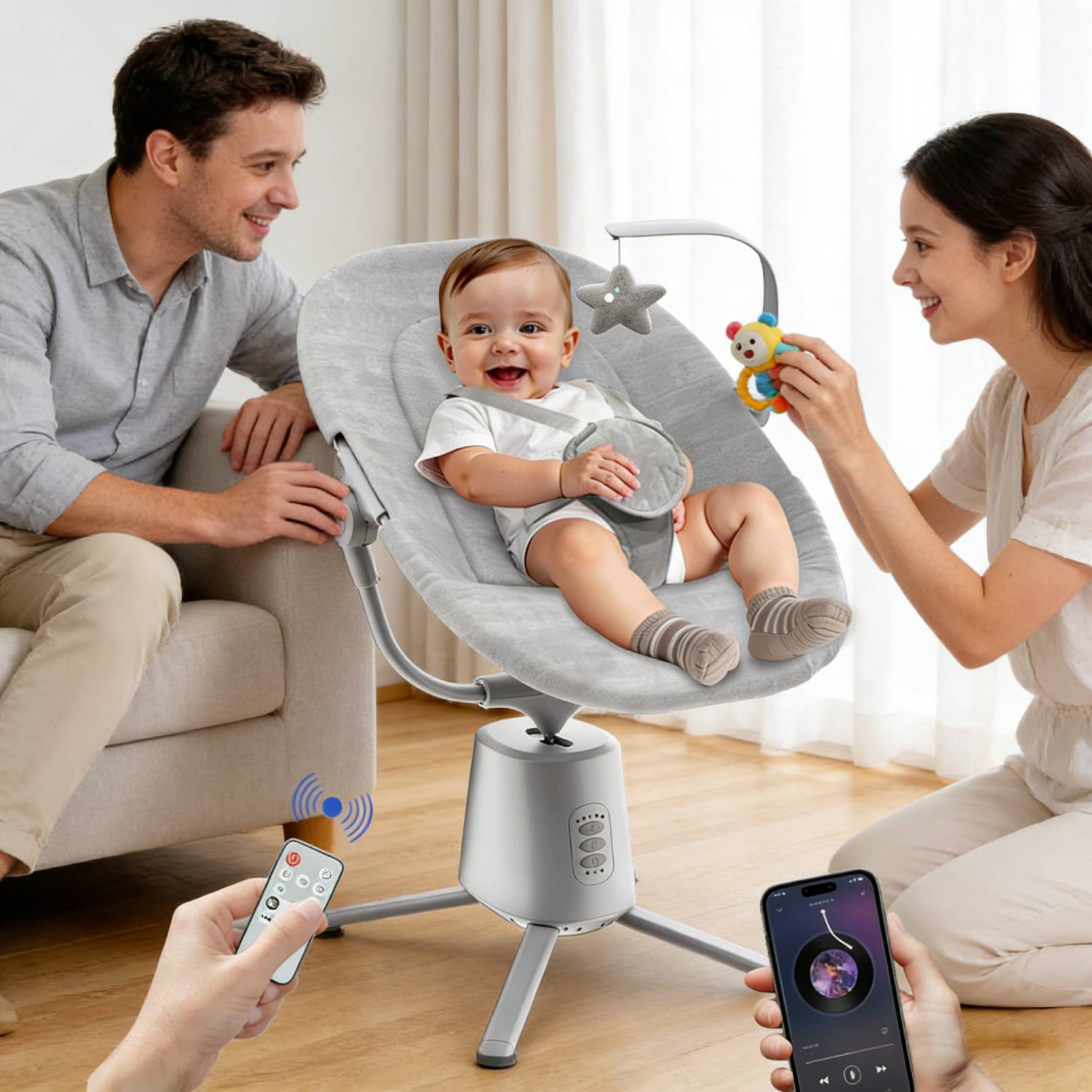 Baby Swing,Baby Swings For Infants With 3 Modes & 5 Speeds BT Enabled App & Remote Control, Electric Swing 6 Melodies And 3 Timer Setting 4