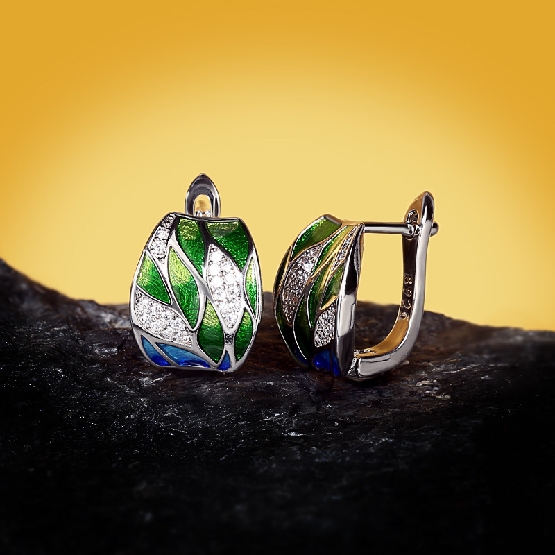 European And American New Style Pull Flower Drip Oil Leaf Earrings