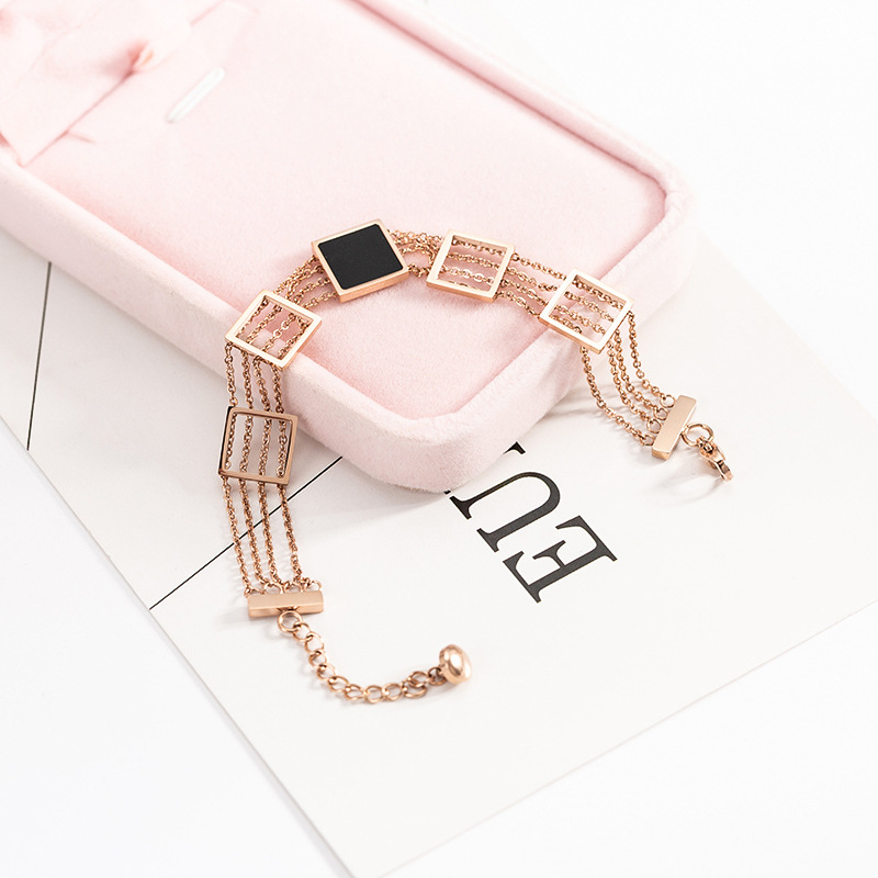 Multi Layer Block Titanium Steel Rose Gold Bracelet