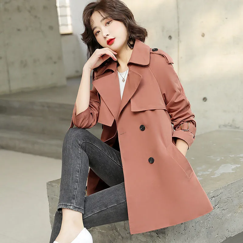 Mid-length Tooling British Style Temperament Was Thin Spring Coat Women - Magenta-4Xl