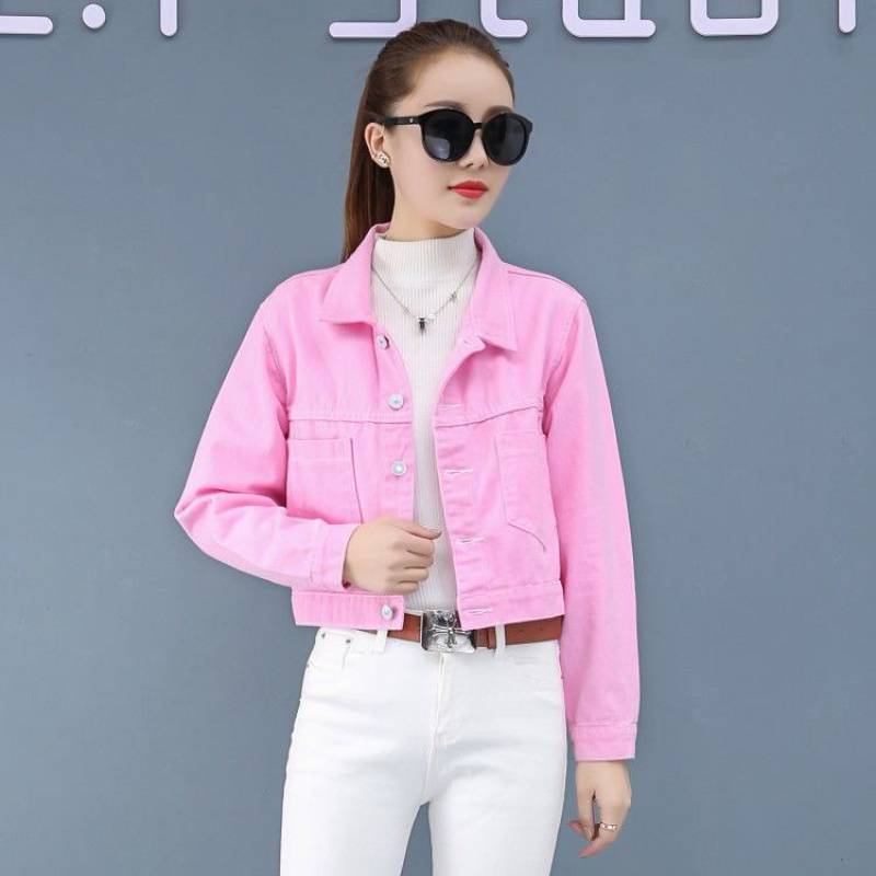 Fashion Simple Solid Color Short Denim Jacket Pink - Shop at LoveMi